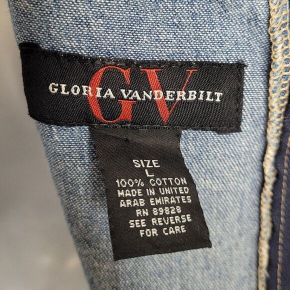 VINTAGE 90s denim pinafore dress pleated sleeveless kidcore L - Picture 6 of 9